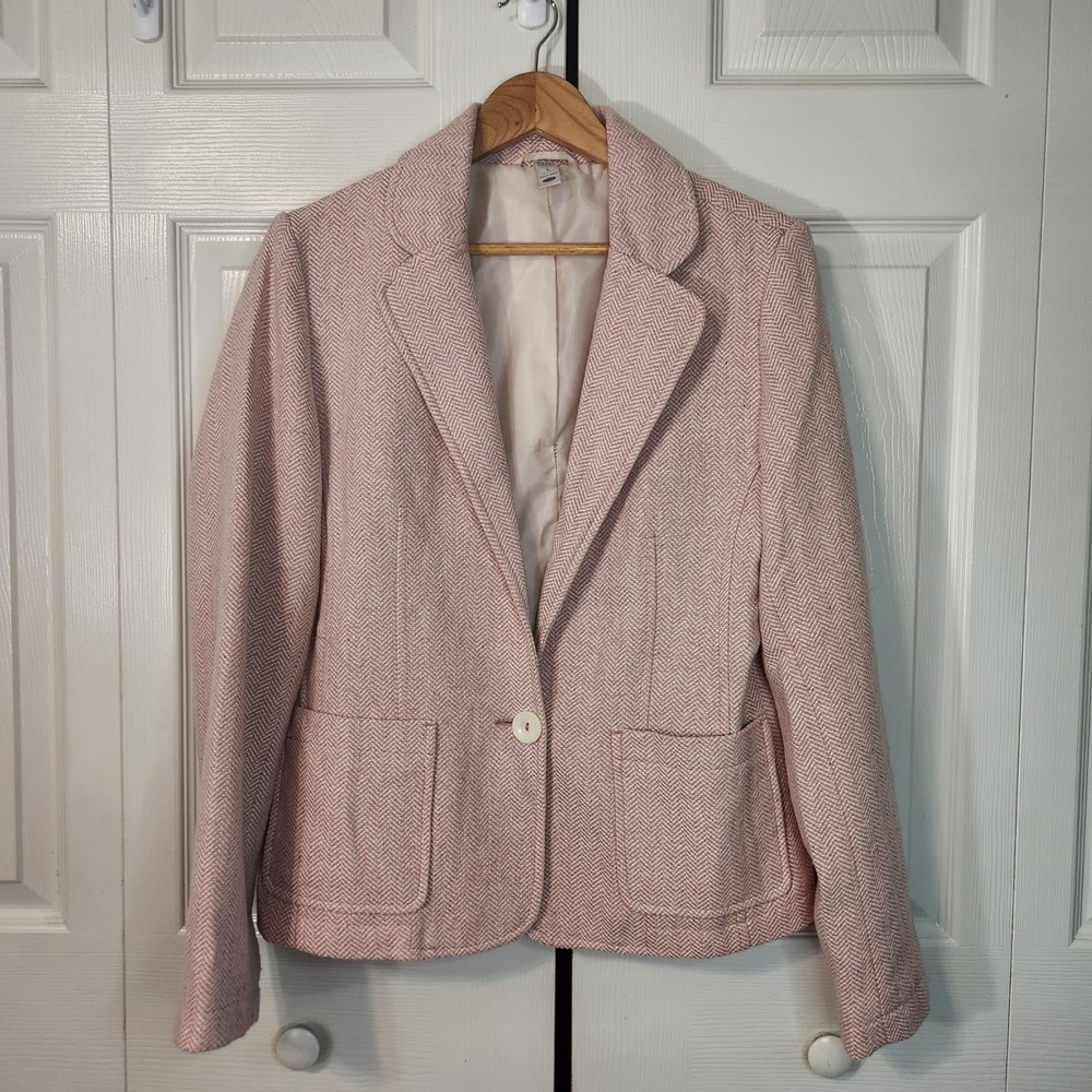 Old Navy Pink Herringbone Blazer Single Button Notched Lapel Jacket Large Wool